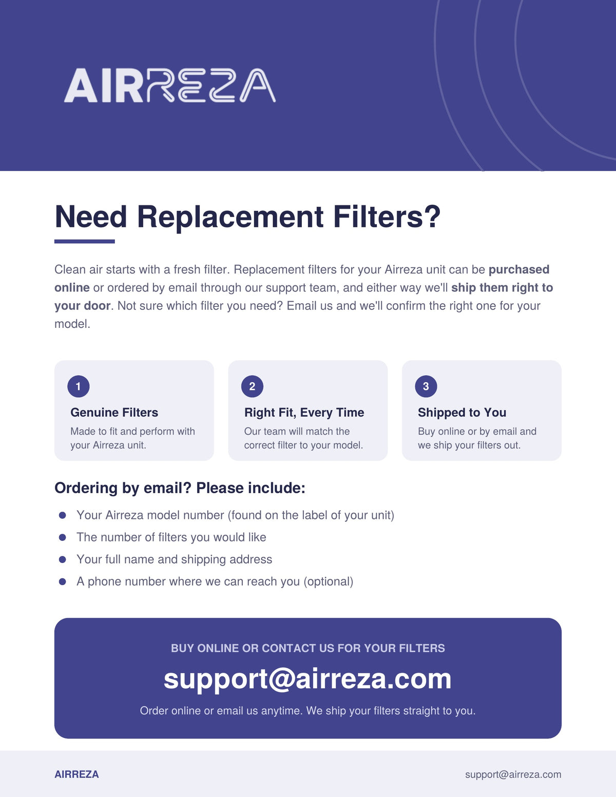 Airreza Replacement Filter – H13 True HEPA + Carbon